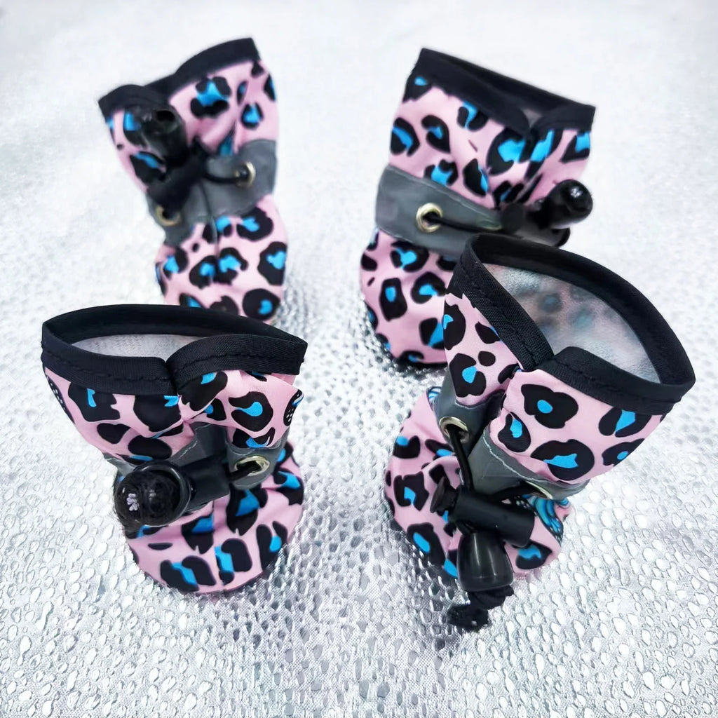 Leopard-Print Dog Boots with Reflective Strips