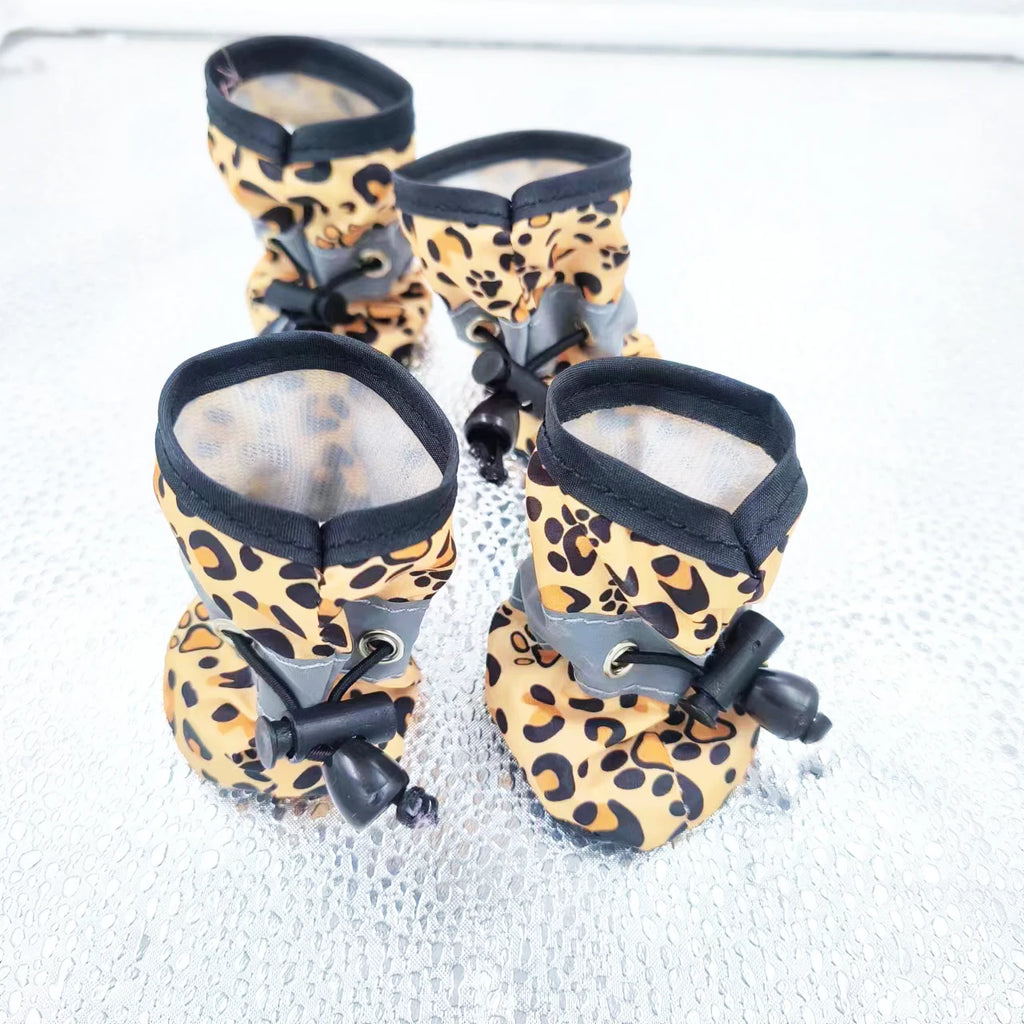 Leopard-Print Dog Boots with Reflective Strips