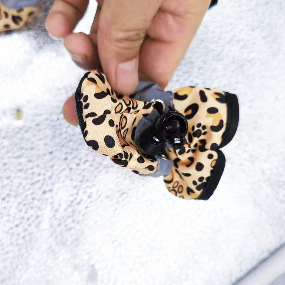 Leopard-Print Dog Boots with Reflective Strips