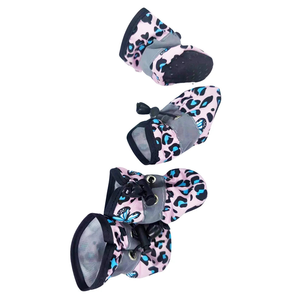 Leopard-Print Dog Boots with Reflective Strips