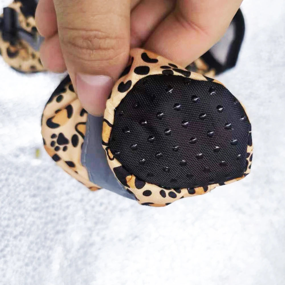 Leopard-Print Dog Boots with Reflective Strips